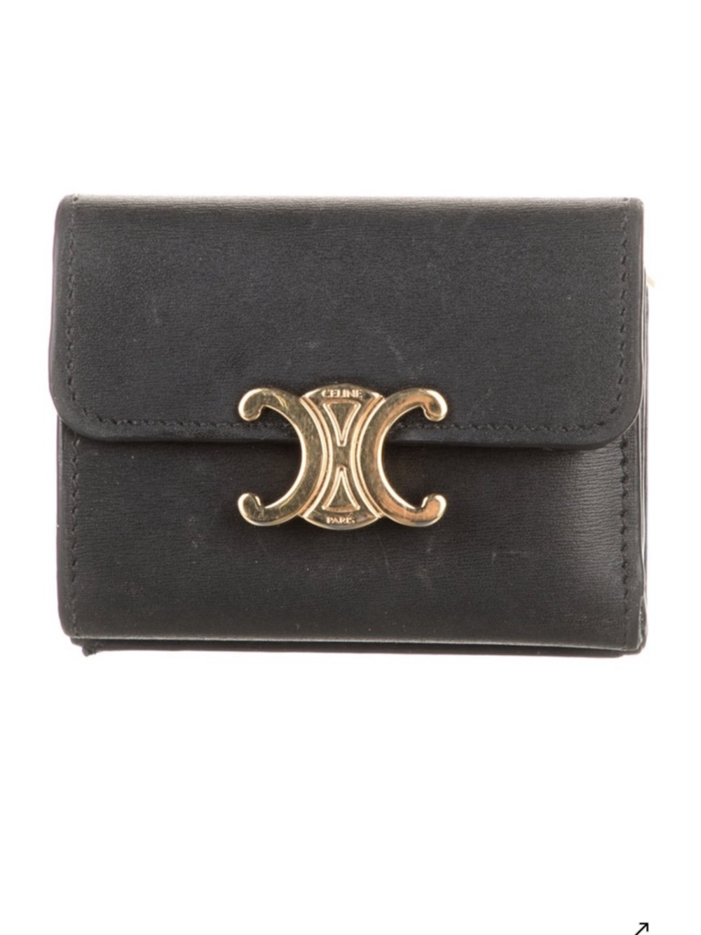 Celine Black Leather Wallet with Gold Triomphe Emblem